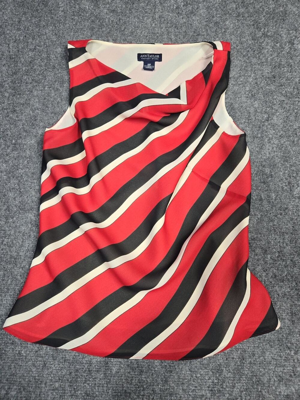 Ann Taylor Factory Store Women's 10P Red Black White Striped Cowl Neck